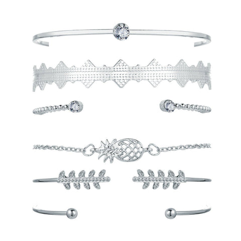 6 Piece Geometric Bangle Set With Austrian Crystals 18K White Gold Plated Bracelet ITALY Design