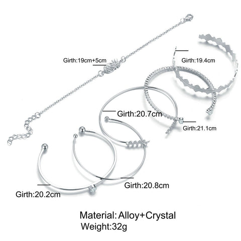 6 Piece Geometric Bangle Set With Austrian Crystals 18K White Gold Plated Bracelet ITALY Design