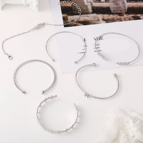 6 Piece Geometric Bangle Set With Austrian Crystals 18K White Gold Plated Bracelet ITALY Design