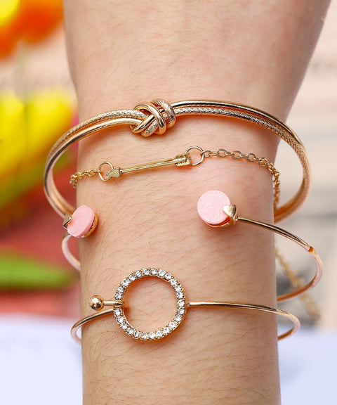 4 Piece Pink Bracelet Set With  Crystals 18K Gold Plated Bracelet ITALY Design