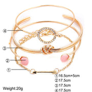 4 Piece Pink Bracelet Set With  Crystals 18K Gold Plated Bracelet ITALY Design