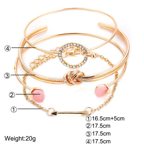4 Piece Pink Bracelet Set With  Crystals 18K Gold Plated Bracelet ITALY Design