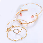 4 Piece Pink Bracelet Set With  Crystals 18K Gold Plated Bracelet ITALY Design