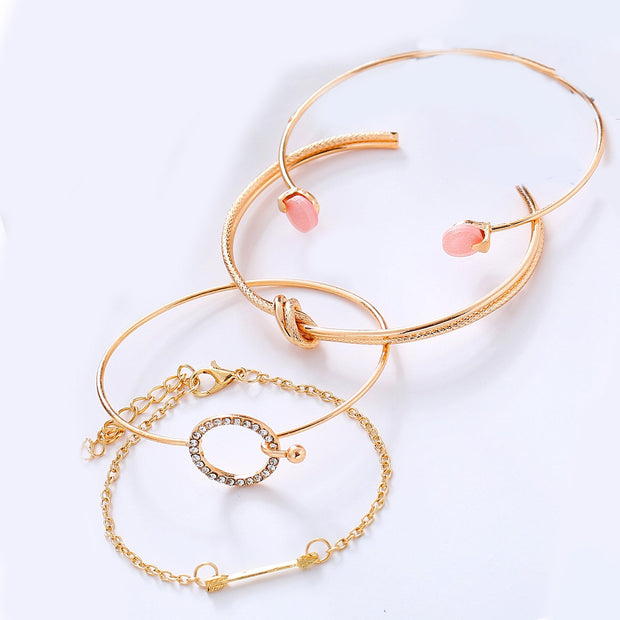 4 Piece Pink Bracelet Set With  Crystals 18K Gold Plated Bracelet ITALY Design