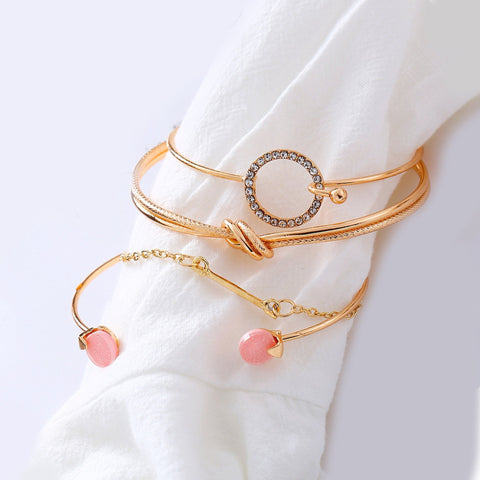 4 Piece Pink Bracelet Set With  Crystals 18K Gold Plated Bracelet ITALY Design
