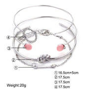 4 Piece Pink Bracelet Set With Crystals 18K White Gold Plated Bracelet ITALY Design