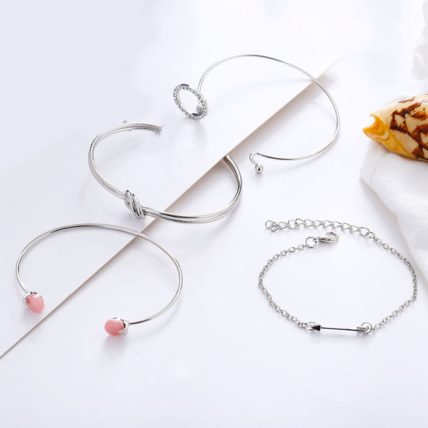4 Piece Pink Bracelet Set With Crystals 18K White Gold Plated Bracelet ITALY Design
