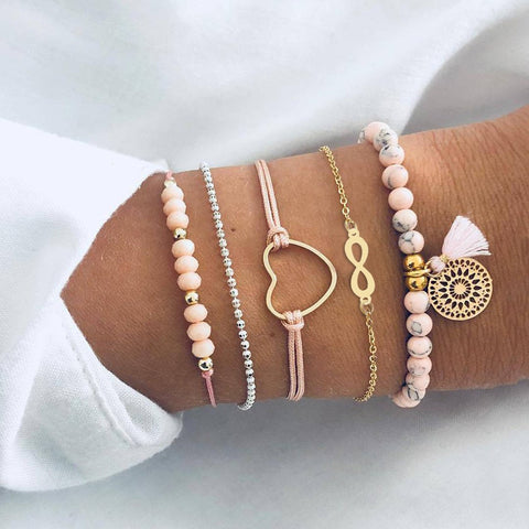 5 Piece Infinity Bracelet Set 18K Gold Plated Bracelet ITALY Design