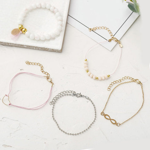 5 Piece Infinity Bracelet Set 18K Gold Plated Bracelet ITALY Design