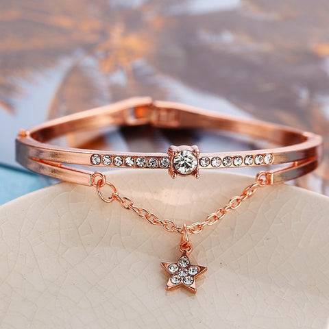 Star Drop With Austrian Crystals 18K Rose Gold Plated Bracelet ITALY Design