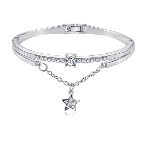 Star Drop With Austrian Crystals 18K White Gold Plated Bracelet ITALY Design