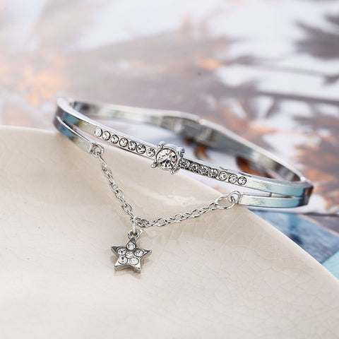 Star Drop With Austrian Crystals 18K White Gold Plated Bracelet ITALY Design