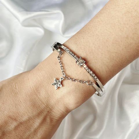 Star Drop With Austrian Crystals 18K White Gold Plated Bracelet ITALY Design