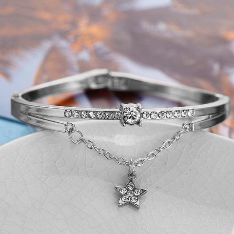 Star Drop With Austrian Crystals 18K White Gold Plated Bracelet ITALY Design