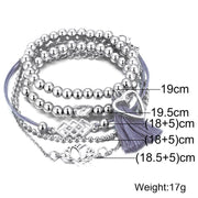 5 Piece Gray Tassell Bracelet Set 18K White Gold Plated Bracelet ITALY Design