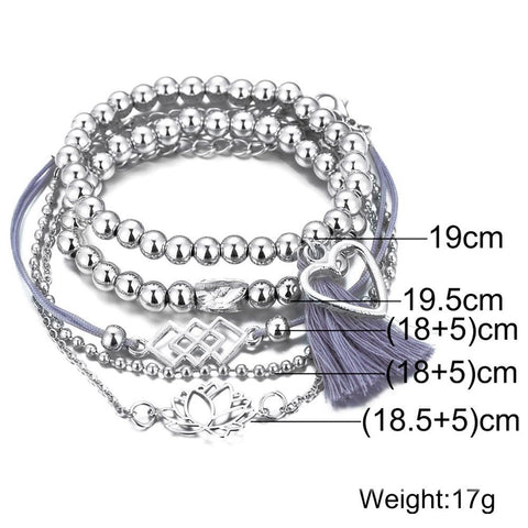 5 Piece Gray Tassell Bracelet Set 18K White Gold Plated Bracelet ITALY Design