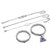 5 Piece Gray Tassell Bracelet Set 18K White Gold Plated Bracelet ITALY Design