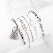 5 Piece Gray Tassell Bracelet Set 18K White Gold Plated Bracelet ITALY Design