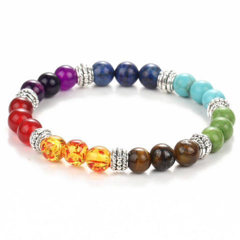 7 Natural Stone Stretch 18K White Gold Plated Bracelet ITALY Design