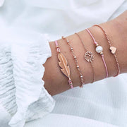 5 Piece Pink Pearl Bracelet Set 18K Gold Plated Bracelet ITALY Design