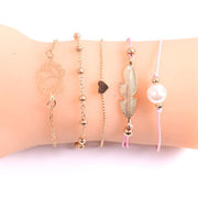 5 Piece Pink Pearl Bracelet Set 18K Gold Plated Bracelet ITALY Design