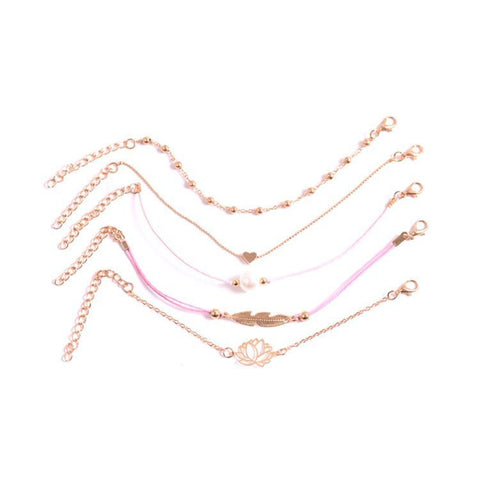 5 Piece Pink Pearl Bracelet Set 18K Gold Plated Bracelet ITALY Design