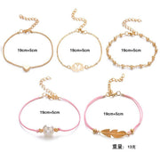 5 Piece Pink Pearl Bracelet Set 18K Gold Plated Bracelet ITALY Design