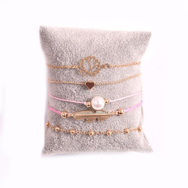 5 Piece Pink Pearl Bracelet Set 18K Gold Plated Bracelet ITALY Design