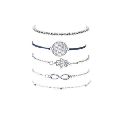 5 Piece Hamsa Infinity Bracelet Set 18K White Gold Plated Bracelet ITALY Design