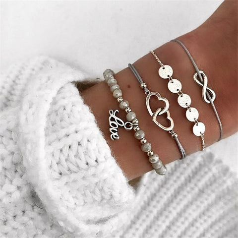 4 Piece Infinity Love Bracelet Set 18K White Gold Plated Bracelet ITALY Design