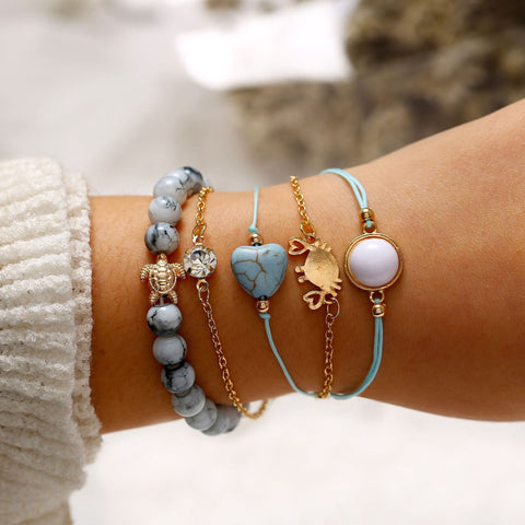 5 Piece Blue Turtle Bracelet Set With ® Crystals 18K White Gold Plated Bracelet in 18K White Gold Plated