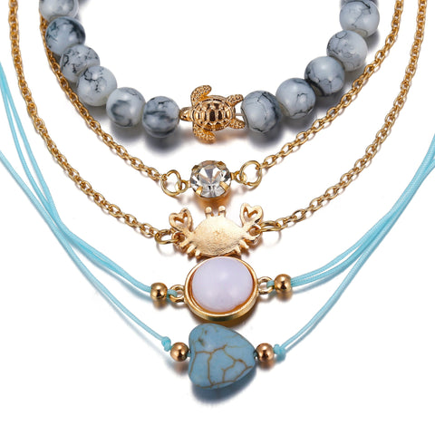 5 Piece Blue Turtle Bracelet Set With ® Crystals 18K White Gold Plated Bracelet in 18K White Gold Plated