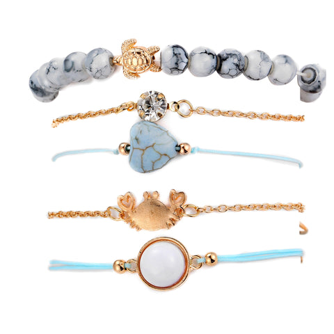 5 Piece Blue Turtle Bracelet Set With ® Crystals 18K White Gold Plated Bracelet in 18K White Gold Plated