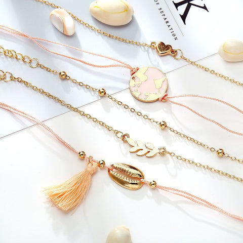 5 Piece Pink Global Tassell Bracelet Set 18K Rose Gold Plated Bracelet ITALY Design