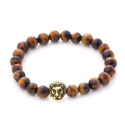 Brown Natural Stone Lion Head Stretch 18K Gold Plated Bracelet ITALY Design