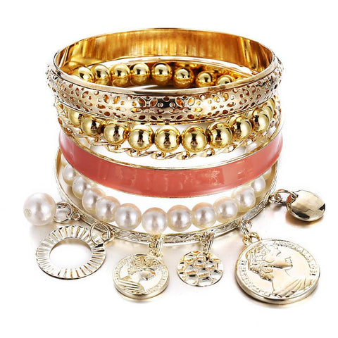 4 Piece Coral Bracelet Set 18K Gold Plated Bracelet ITALY Design