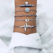5 Piece Heartbeat Bracelet Set 18K White Gold Plated Bracelet ITALY Design