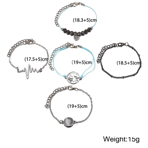 5 Piece Heartbeat Bracelet Set 18K White Gold Plated Bracelet ITALY Design