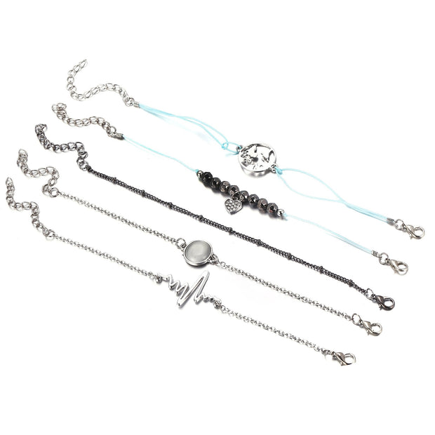 5 Piece Heartbeat Bracelet Set 18K White Gold Plated Bracelet ITALY Design