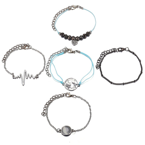 5 Piece Heartbeat Bracelet Set 18K White Gold Plated Bracelet ITALY Design