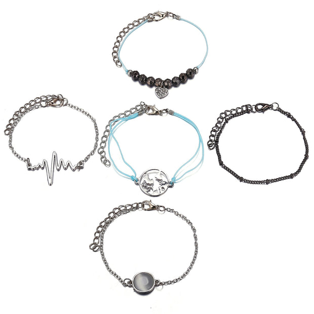 5 Piece Heartbeat Bracelet Set 18K White Gold Plated Bracelet ITALY Design
