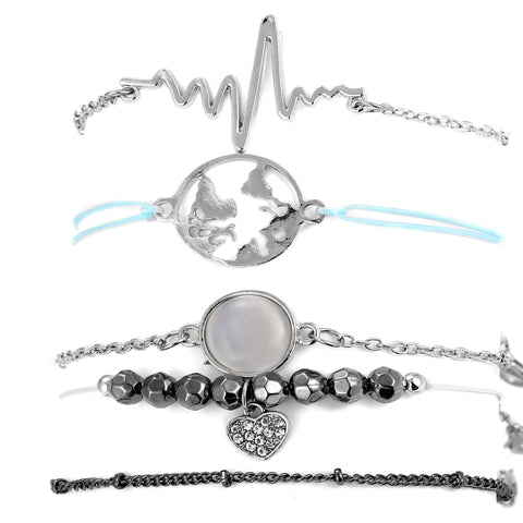 5 Piece Heartbeat Bracelet Set 18K White Gold Plated Bracelet ITALY Design