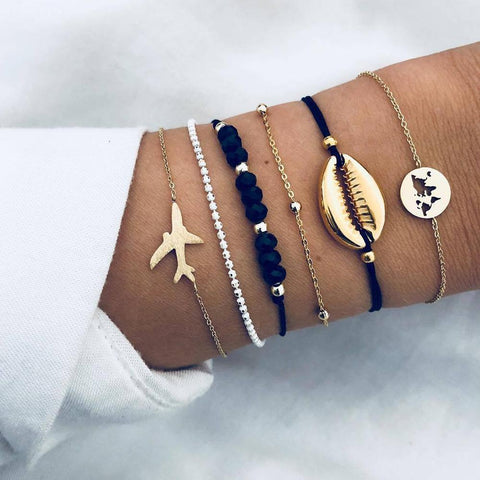 6 Piece Around the World Bracelet Set 18K Gold Plated Bracelet ITALY Design