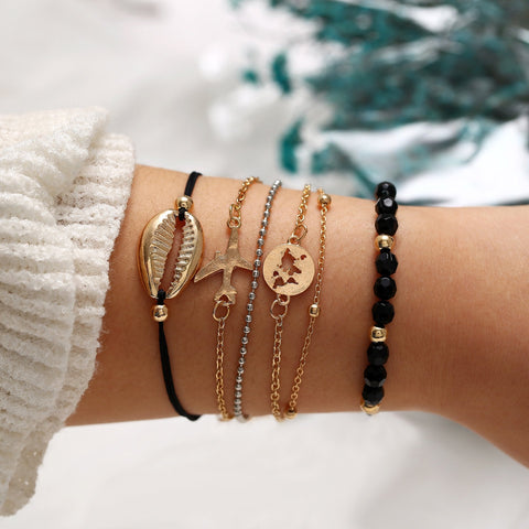 6 Piece Around the World Bracelet Set 18K Gold Plated Bracelet ITALY Design