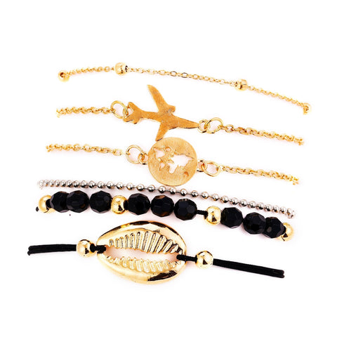 6 Piece Around the World Bracelet Set 18K Gold Plated Bracelet ITALY Design