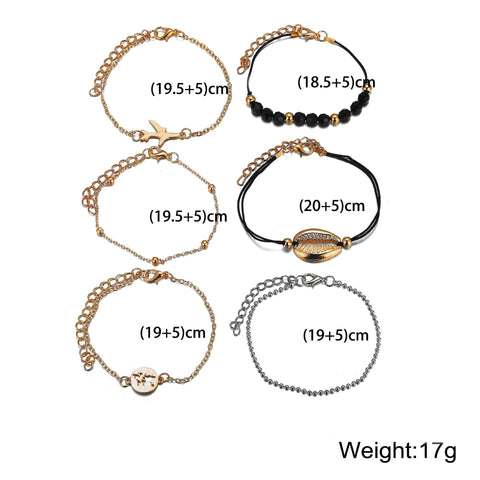 6 Piece Around the World Bracelet Set 18K Gold Plated Bracelet ITALY Design