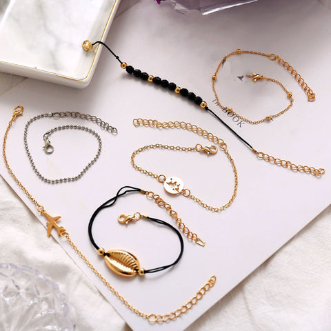 6 Piece Around the World Bracelet Set 18K Gold Plated Bracelet ITALY Design
