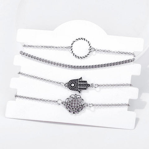 4 Piece Hamsa Set 18K White Gold Plated Bracelet in 18K White Gold Plated ITALY Design