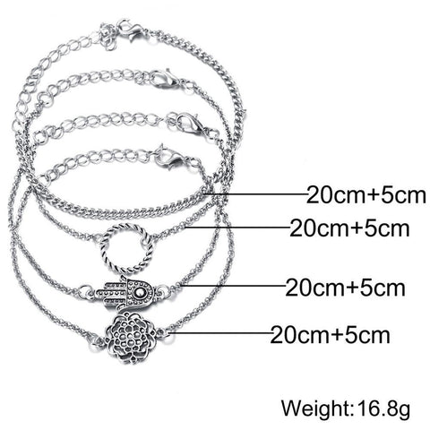 4 Piece Hamsa Set 18K White Gold Plated Bracelet in 18K White Gold Plated ITALY Design