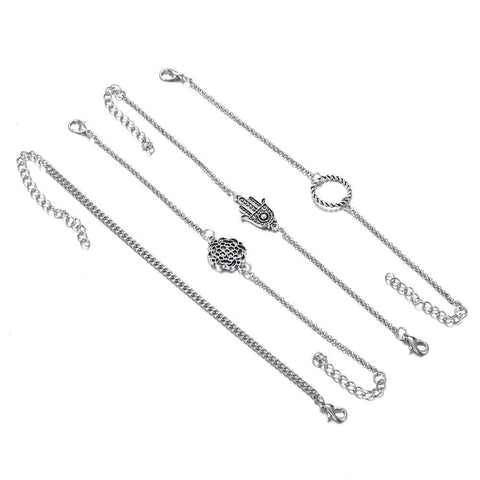 4 Piece Hamsa Set 18K White Gold Plated Bracelet in 18K White Gold Plated ITALY Design